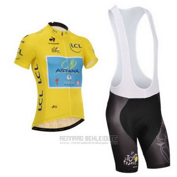 2014 Fahrradbekleidung Astana Lider Gelb Trikot Kurzarm und Tragerhose